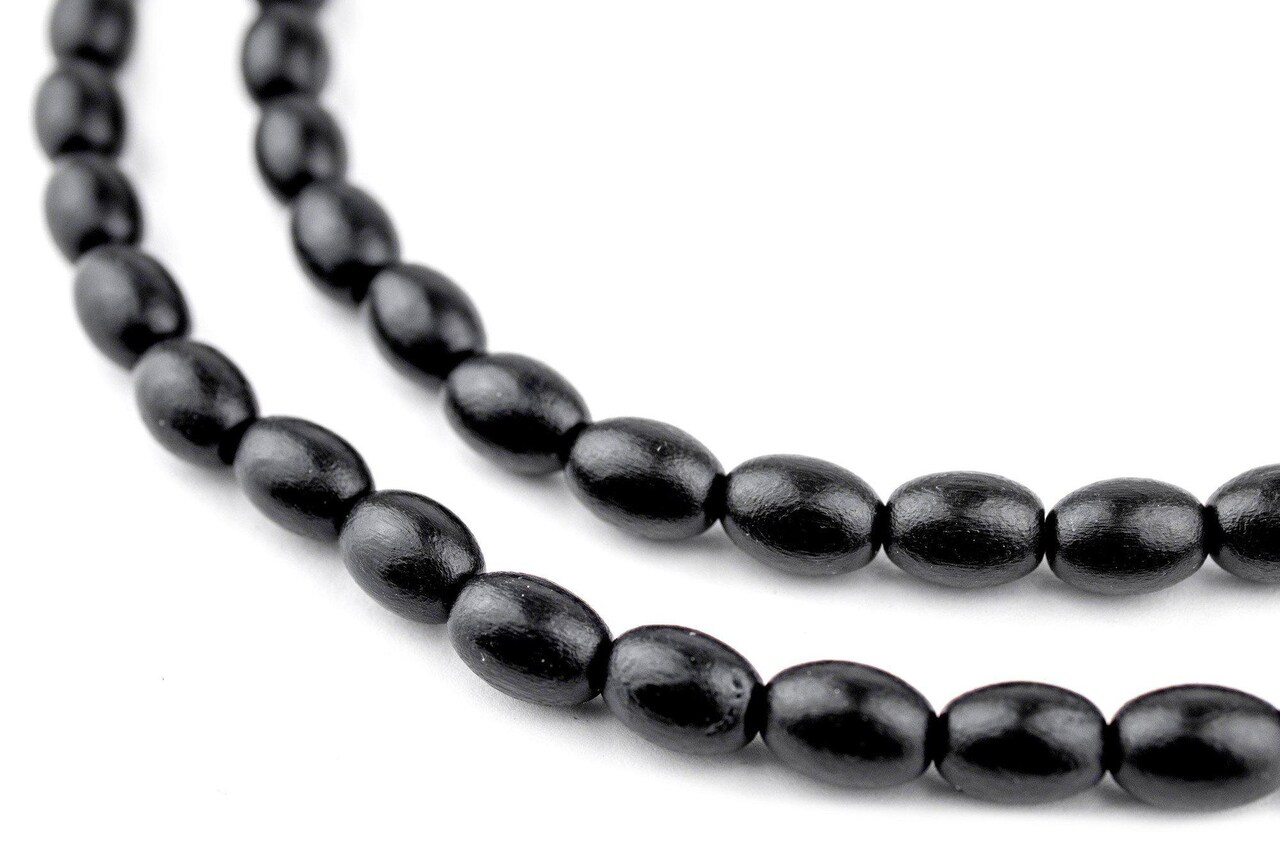The Bead Chest Black Oval Natural Wood Beads (9x6mm): Organic Eco-Friendly Wooden Bead Strand for DIY Jewelry, Crafts, Necklace and Bracelet Making